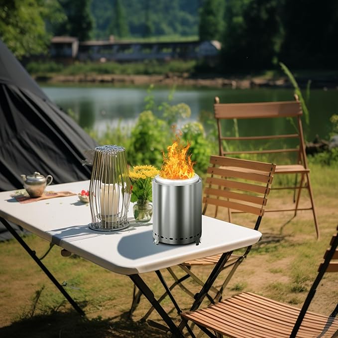 Tabletop Fire Pit 9.7 x 7.1 Inch with Removable Ash Pan, Smokeless Firepit Camping Stove with Bag for Outdoor Safe Burning Firepits, Stainless Steel Wood Burning Fire Pits for Heating, Bonfire