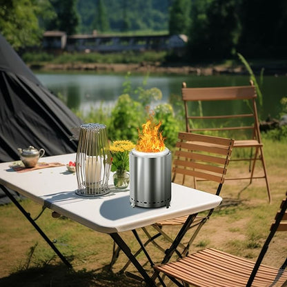 Tabletop Fire Pit 9.7 x 7.1 Inch with Removable Ash Pan, Smokeless Firepit Camping Stove with Bag for Outdoor Safe Burning Firepits, Stainless Steel Wood Burning Fire Pits for Heating, Bonfire