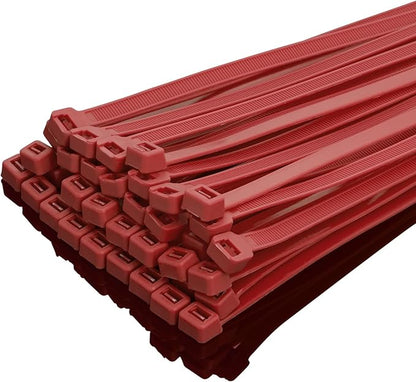 XINGO 14 Inch Red Zip Ties Heavy Duty 100 Pack, 120 LBS Tensile Strength, Premium Nylon Cable Wire Ties, Self-locking Plastic Ties for Indoor and Outdoor Use