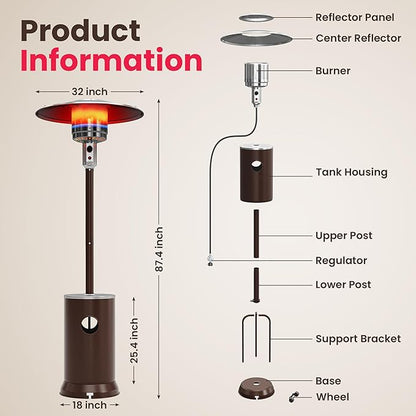 PAMAPIC 48000 BTU Patio Heater with high-strength waterproof cover, Propane Heater for Outdoor Use 2 in 1 Table Design, Double-Layer Stainless Steel Burner,Residential, Gray (Brown)