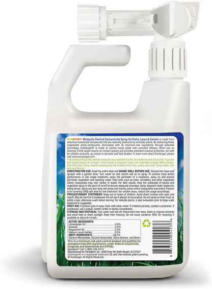EcoVenger by EcoRaider Mosquito Control Triple-Action Hose-end Spray 32 oz, Kills Aphids, Gnats, Ticks, Kills All Stages + Larvae Control + Lasting Repellency, Citrus Scent, Non-Toxic Child-&-Pet-Safe