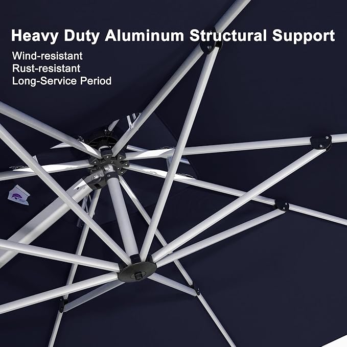 PURPLE LEAF 10 Feet Patio Umbrella Outdoor Round Umbrella Large Cantilever Umbrella Windproof Offset Heavy Duty Sun for Garden Deck Pool Patio, Navy Blue