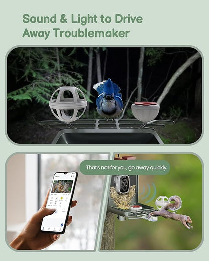 Smart Bird Feeder with Camera Outdoor: Solar Birdfeeder Cam for Outside Garden - 2K HD Live Video Camera AI Recognition Visible Window Auto Capture - Bird Lover Gifts