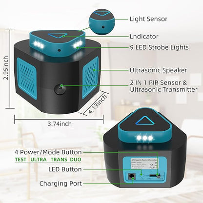 2025 360°Ultrasonic Pest Repellent Plug in,Indoor Pest Control for Rodent Mice Rat Spider Ant Bug Squirrel Bats Roach,4 Mode Switching Mouse Repellent Device for Basement House Garage Kitchen(1pcak)