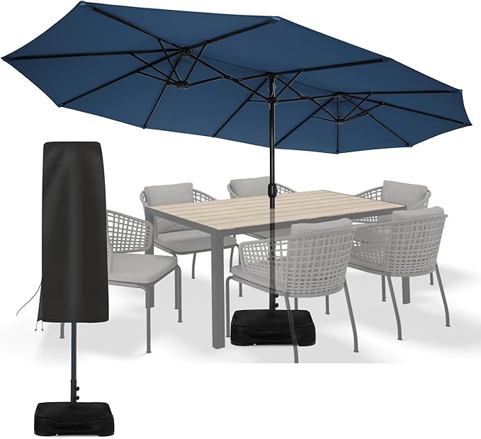 Sundale Outdoor 15ft Large Patio Umbrella with Base Included and Umbrella Cover, Outdoor Double-Sided Umbrella