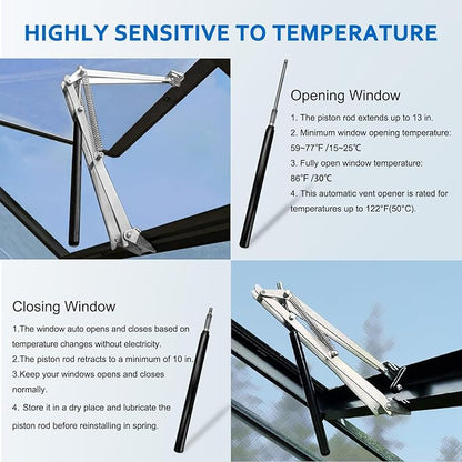 2 Pack Greenhouse Automatic Window Opener Kit - Roof Vent Auto Opener Solar Heat Sensitive Agricutural Lift Up to 15lbs Dual Spring Opener for Ventilation