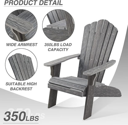 Adirondack Chair Set of 4, Outdoor Oversized Patio Chair Poly Lumber Weather Resistant & Durable Fire Pits Chair for Poolside,Lawn and Garden,350lbs Weight Capacity (Grey)
