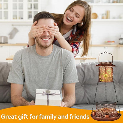 Hummingbird Solar Bird Feeder for Outdoor Hanging Gifts for Women Mom Grandma Metal Wild Birdfeeder Garden Lantern Decor Lanterns Outside for Yard, Patio, Lawn, Pathway, Landscape