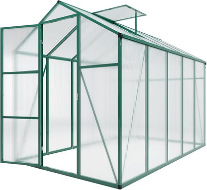 72*120in Greenhouse for Outdoors, Polycarbonate Greenhouse with Stronger Wind Protection and Roof Vent, Walk-in Large Aluminum Sunroom Winter Proof, Green
