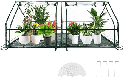 U'Artlines Portable Mini Greenhouse 9x3x3 Ft Small Greenhouse for Outdoors with Waterproof Pad, Little Green Houses Plant Cover Tent for Outside Garden Small Plants, Clear PVC