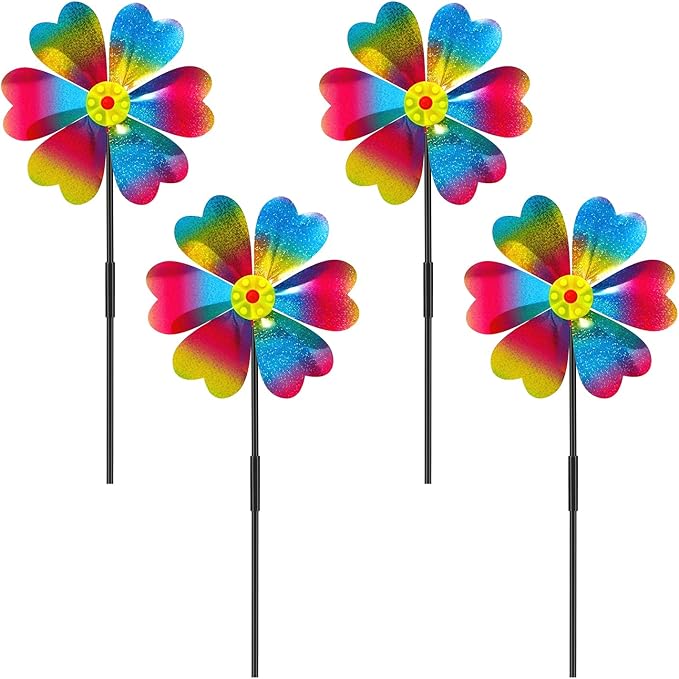 4PCS Wind Spinners for Yard and Garden, Sparkly Lawn Yard Decorations Pinwheels Colorful Whirligigs Windmill for Christmas Outdoor Decor (Sparkly)