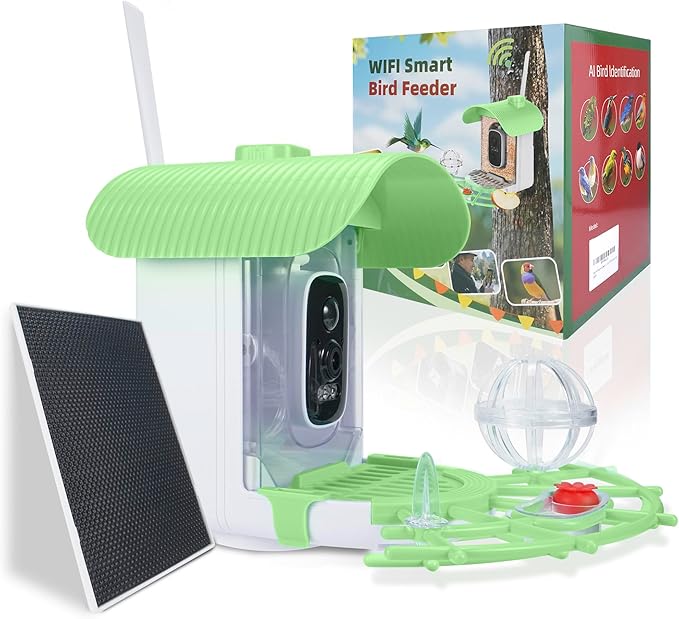 Bird Feeder with Camera, Smart Bird Cam with AI Identify BirdSpecies, Auto Record BirdVideo, Instant Notifications, 2K Video Live Stream Camera with Solar Panel for Birds Lover
