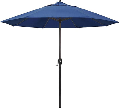 California Umbrella 9' Round Sunbrella Aluminum Outdoor Deck, Pool or Patio Umbrella, Crank Lift, Auto Tilt, Bronze Pole, Regatta