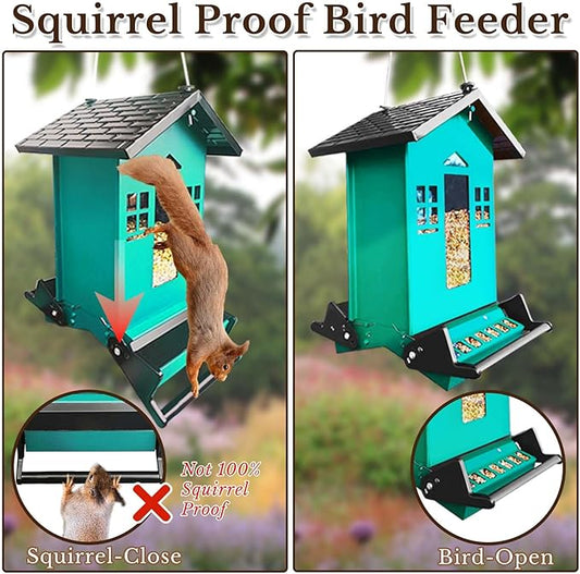 Squirrel Proof Bird Feeder for Outside, Bird Feeders for Outdoors Hanging 5 Lbs Seed, Wild Bird Feeder Large Capacity (Green)