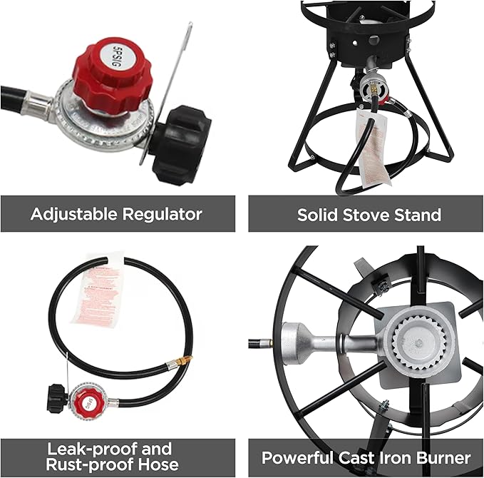 Red Mountain Valley 10.5-Quart Outdoor Propane Fish Fryer with Aluminum Filter Basket and Thermometer for frying fish, wings, 50,000 BTU Gas Propane Deep Fryer, 0-5 PSI Regulator, Full CSA Approved