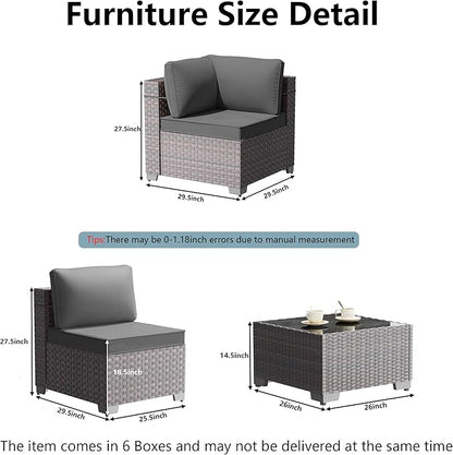 Outdoor Patio Furniture Set, 14 Pieces Outdoor Furniture All Weather Patio Sectional Sofa PE Wicker Modular Conversation Sets with Coffee Table,12 Chairs & Seat Clips(Grey)