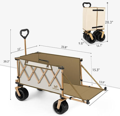 Whitsunday Collapsible Folding Wagon Heavy Duty Utility Beach Wagons with Opened Tailgate and All-Terrain Wheels for Camping,Garden,Sports Beige