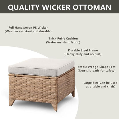 Outdoor Wicker Patio Furniture Set - 6 Piece Rattan Patio Conversation Set with 2 Rocking Swivel Chairs,2 Ottomans,1 Loveseat and 1 Side Table for Porch Deck Backyard Garden(Yellow/Beige)