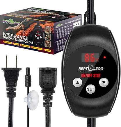 REPTI ZOO Reptile Thermostat Wide Range Temperature Controller Reptile Heat Pad Digital Thermostat Waterproof Seedling Heat Mat Thermostat for Turtles, Lizards, Frogs, Hermit Crabs, Snakes, Plants