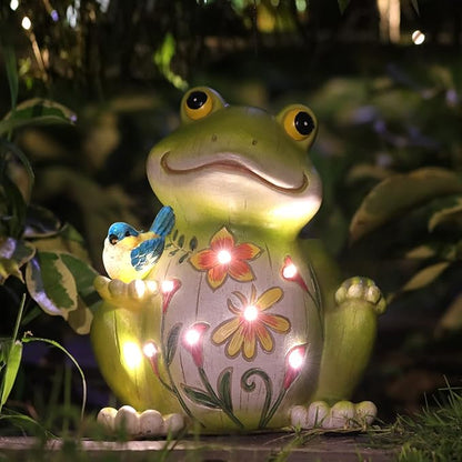 Outdoor Frog Sculptures,Solar Resin Garden Outdoor Statues,Christmas Decorations Frog Gifts Sculptures Decorations for Home Patio,Yard,Lawn, Porch, Ornament