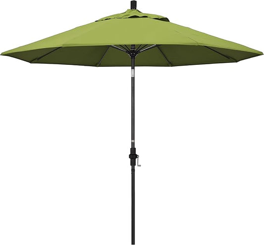 California Umbrella 9' Round Aluminum Pole Fiberglass Rib Market Umbrella, Crank Lift, Collar Tilt, Black Pole, Sunbrella Spectrum Mist