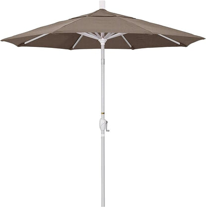 California Umbrella 7.5' Round Aluminum Market Umbrella, Crank Lift, Push Button Tilt, White Pole, Woven Sesame Olefin