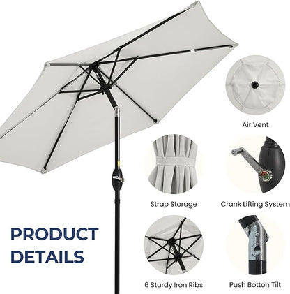 SUNVIVI OUTDOOR Outdoor Patio Umbrella, Patio Umbrella, Market Umbrella, Large Outdoor Umbrella, Metal Pole Umbrella with Push Button Tilt and Crank, Polyester Canopy