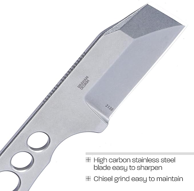 CRKT Razel Chisel Fixed Blade Knife: Everyday Carry Plain Edge, Stainless Steel Chisel Bevel w/Pocket Carry Sheath 2130,Silver