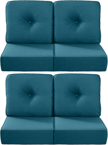 Luxury 22x24/22x25 6-Inch Outdoor Chair Cushions Set of 4 - Heavy Duty Water Repellent Comfortable Cushion for Patio Furniture Set Dining Rocking Chairs Loveseat L-Shape Sofa - Peacock Blue