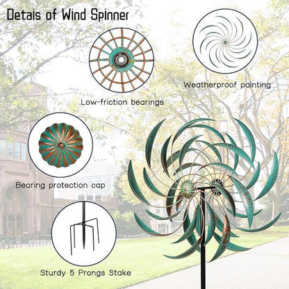 VEWOGARDEN Large Wind Spinners for Yard and Garden, Waterproof Metal Doubles Wind Spinners Outdoor Decor, Wind Sculptures & Spinners with Stakes (23" W * 80" H)