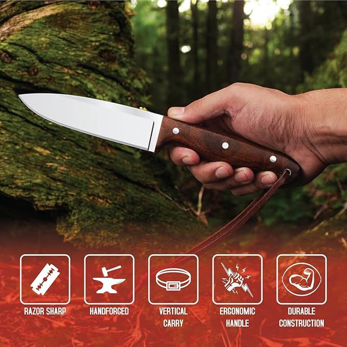 H & H BLADES Handmade D2 Steel Skinning Knife With Leather Sheath-10 Fixed Blade Hunting Knife Best For Bushcraft, Survival,Camping,Fishing and Outdoor Activities-Collector Hunter Men Gifts