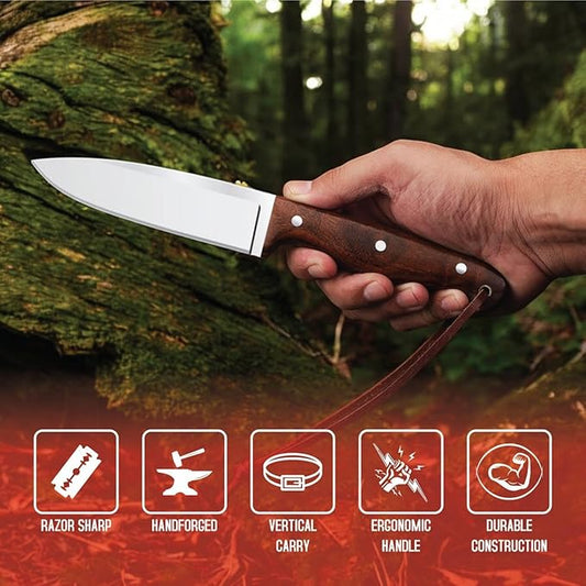 H & H BLADES Handmade D2 Steel Skinning Knife With Leather Sheath-10 Fixed Blade Hunting Knife Best For Bushcraft, Survival,Camping,Fishing and Outdoor Activities-Collector Hunter Men Gifts