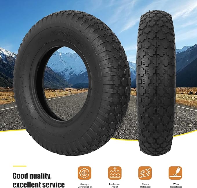4.80/4.00-8 Tire and Inner Tube, Premium Rubber Wheelbarrow Replacement Parts for Hand Truck Lawn Mower Dollies Wagon Dolly Trailers Go Kart 2 Pack