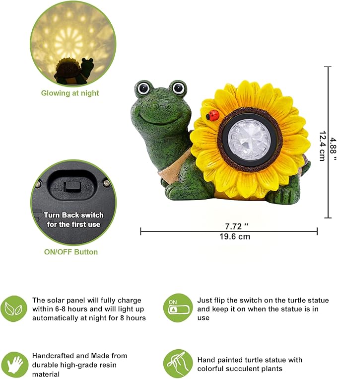 Nacome Solar Turtle Garden Decor with Sunflower: Outdoor Clearance Statues Lights for Outside Lawn Ornaments Porch Patio Balcony Yard - Birthday Gifts for Mom Grandma Women(Green)