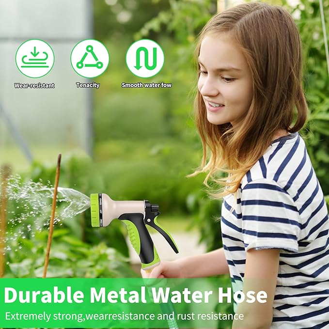 50FT Water Hose,Lightweight, Puncture & Rust Proof Heavy Duty Stainless Steel Metal 50FT Garden hose for Yard, RV, Garden, Outdoor