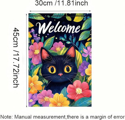 Welcome Spring Garden Flag 12x18 InchDouble Sided Hello Spring Black Cat Outdoor Yard Decoration Summer Farmhouse Holiday Yard Flag Floral Design Spring Home Decor Flags