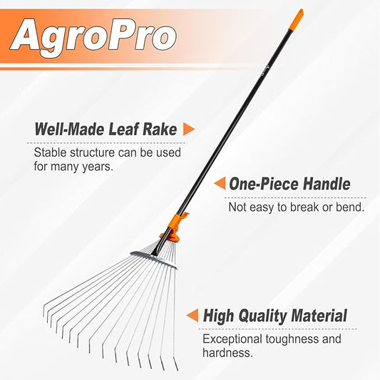 Leaf Rake for Lawns, Adjustable Garden Rake for Leaves with Long Handle, 61 Inches