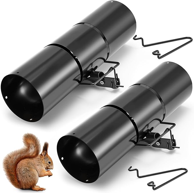 Qualirey Tube Squirrel Trap Rust Resistant Trap 4.5'' in Diameter with a Setting Tongs for Backyards Patios Gardens, Safe and Effective Pest Control Commercial and Residential Use (2 Pcs,15 Inch)
