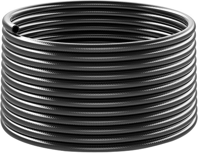 50ft 5/8” PVC Garden Hose, Black High Strength Flexible Water Hose-Versatile for Gardening, Agriculture, Industrial, Construction & Household Applications