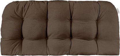 RSH DECOR Sunbrella Tufted Wicker Loveseat Cushion | 44” x 22" | Water and Fade-Resistant Performance Fabric | Outdoor Settee Cushion for Patio Furniture | Made in USA (Canvas Java Brown)