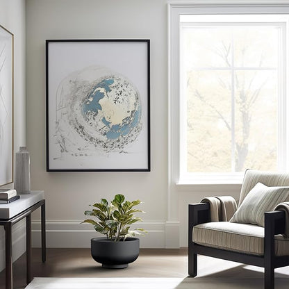 Kante 13.8 Inch Dia Concrete Bowl Planter, Large Tapered Bottom Plant Pot with Drainage, Smooth Black Finish with Warm Brown Interior, Ideal for Porch, Home, Garden, Patio