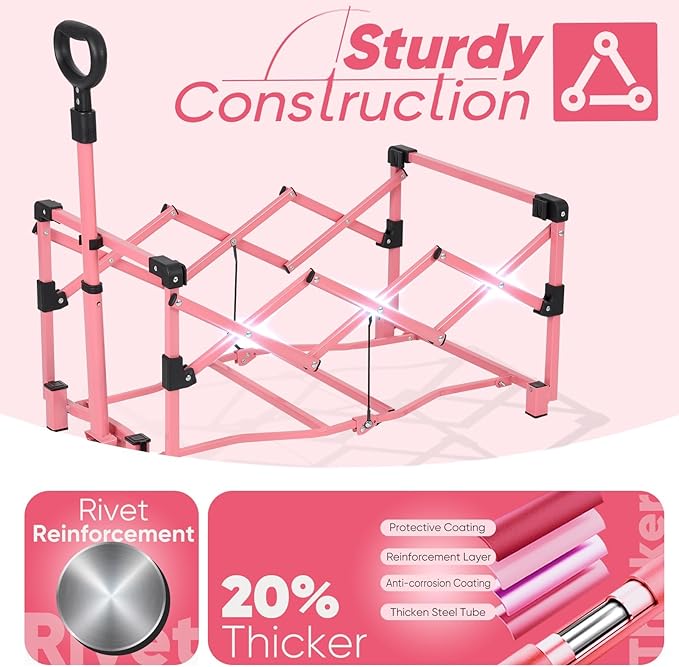 Wagon with Brakes, Foldable Cart with 220LBS Capacity, Utility Lightweight Wagon, Collapsible Grocery Shopping Cart for Camping Sports & Holiday.Pink
