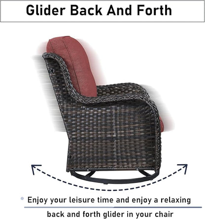 Outdoor Furniture Set：8 Pieces Patio Furniture Set with Outdoor Swivel Rocker Patio Chairs, Brown/Red