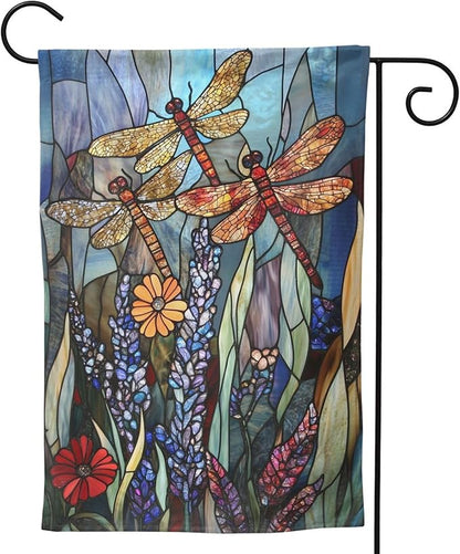 Dragonfly Flower Garden Flag Vertical Double Sided Outdoor Yard Flags 12.5x18 Inch Burlap Banners Vertical Double Sided for Outdoor Decor Lawn