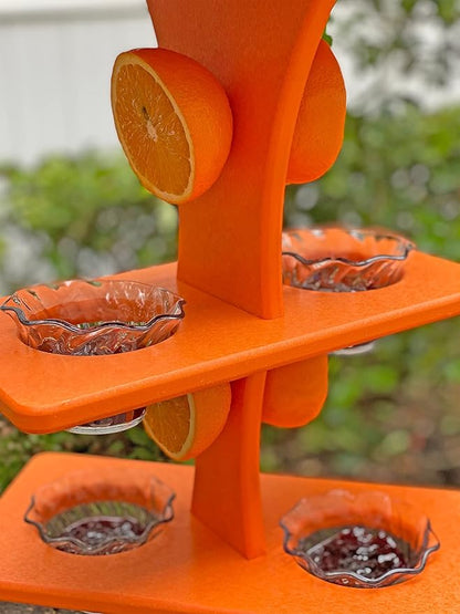 DutchCrafters Plastic Poly Double Platform Hanging Oriole Bird Feeder with Fruit Slice Holders & Nectar Cups, Jelly Bird Feeders for Outside - Amish Made in USA (Triple, Bright Orange)