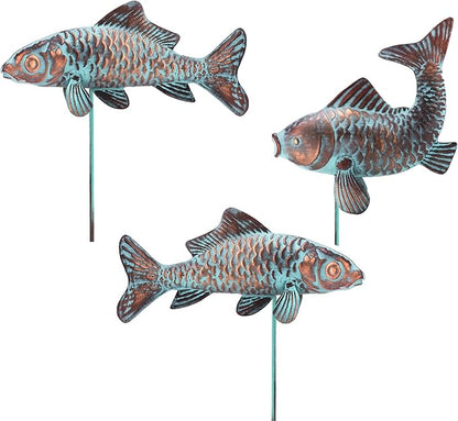 Set of 3 Outdoor Garden Koi Fish Sculptures & Statues Antique Copper Fish Yard Décor, Metal Koi Figurine Ornaments for Outdoors,Patio Decor,Backyard and Home Kitchen Decorations