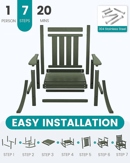 SERWALL Oversized Outdoor Rocking Chair Set of 2, HDPE Rocker for Adults, Patio Rocking Chairs for Porch, Avocado Green