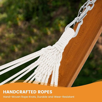 Lazy Daze Hammocks Cotton Fabric Spreader Bar Hammock, Outdoor Portable Hammock with Carrying Bag & Tree Straps for Bedroom, Patio, Backyard, Balcony, Max 450lbs Capacity, Blue & White