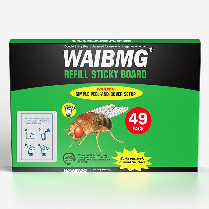 Fruit Fly Trap Covers, Double-Sided Sticky Adhesive Cards for Gnats, Fruit Flies, Moths, Kitchen Insect Control (49 Pcs)