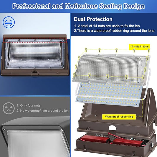 LED Wall Pack Light 120W Dusk to Dawn Photocell 5000K 18000LM LED Outdoor Flood Security Lights 110V-277V Commercial and Industrial Building Wall Mount Exterior Lighting for Garage Yard Barn